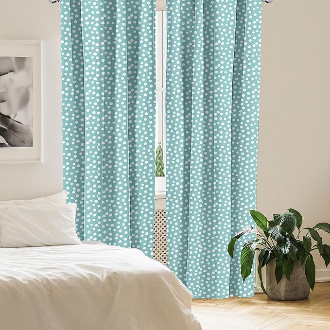 Ambesonne Turquoise Window Curtains, Retro Vintage 60s 50s Inspired Geometric Polka Dots Romantic Art Print, Lightweight Decor 2-Panel Set with Rod Pocket, Pair of - 28" x 63", White and Blue