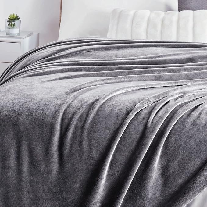 Walensee Fleece Blanket Plush Throw Fuzzy Lightweight (Queen Size 90x90 Dark Grey) Super Soft Microfiber Flannel Blankets for Couch, Bed, Sofa Ultra Luxurious Warm and Cozy for All Seasons