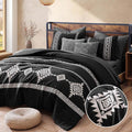 MaiRêve Embroidery California King Size Comforter Set Charcoal Black, Boho Farmhouse Western Bedding Set 7 Pieces, All Season Bed in A Bag Comforter Set with Sheets, Pillowcases & Shams