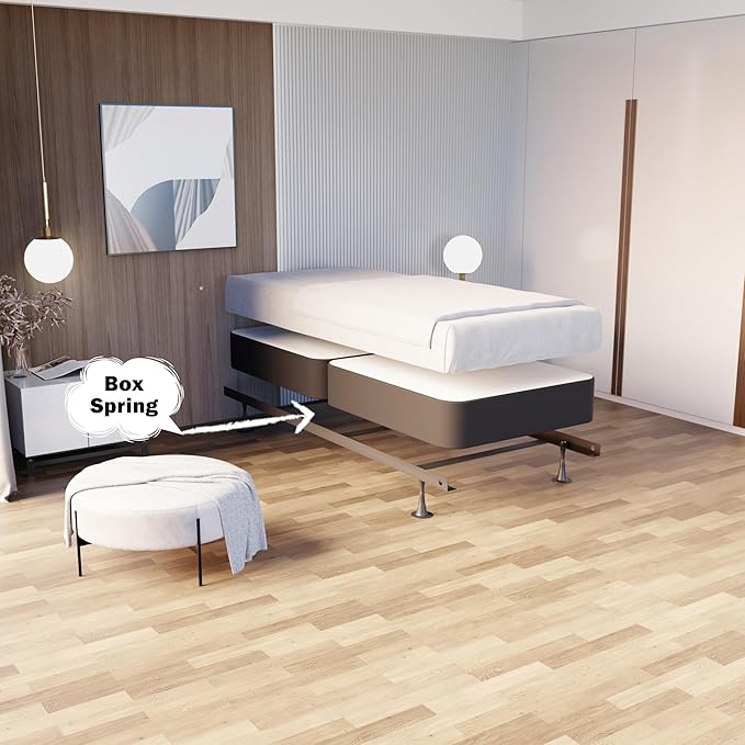 Treaton, 8-Inch Sturdy Wood Box Spring for Mattress Support - Durable and Fully Assembled, Natural Wood Foundation for Twin, Gray