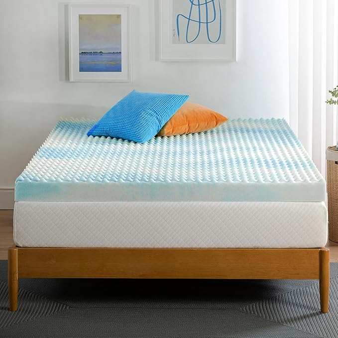 ZINUS 4 Inch Swirl Gel Cooling Memory Foam Mattress Topper, Smaller, More Convenient WonderBox Packaging, Cooling, Airflow Design, CertiPUR-US Certified, Queen