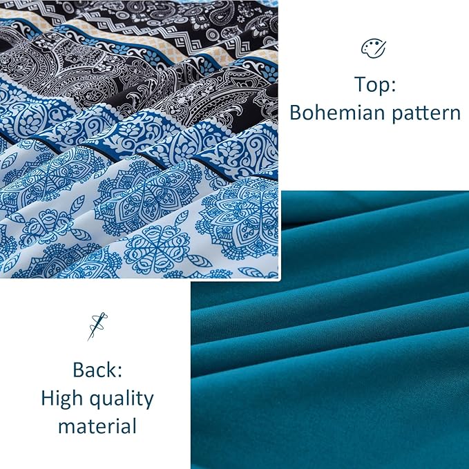 Cottolester Boho Comforter Set Queen Size,8 Pieces Teal Blue Bohemian Striped Bed in a Bag,Paisley Soft Microfiber Bedding Comforter Set