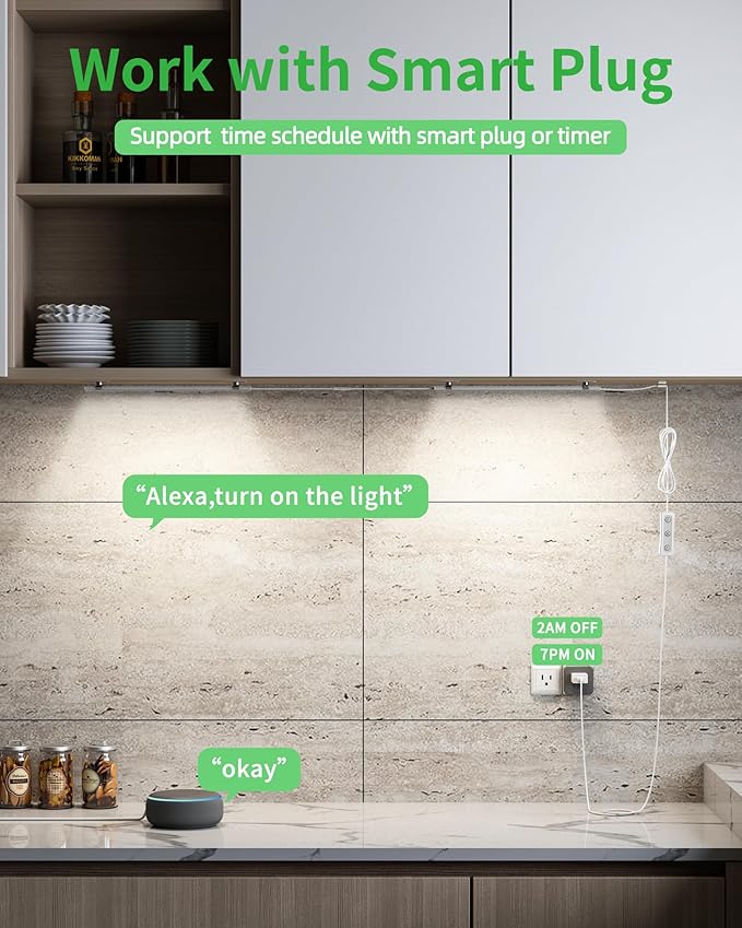Plug-in Under Cabinet Lighting, Dimmable Under Counter Lights for Kitchen, 2pcs 12 Inch, Natural White 4500K Linkable Wired Closet Light, Indoor USB Led Lights Bar for Desk,Sink,Workbench