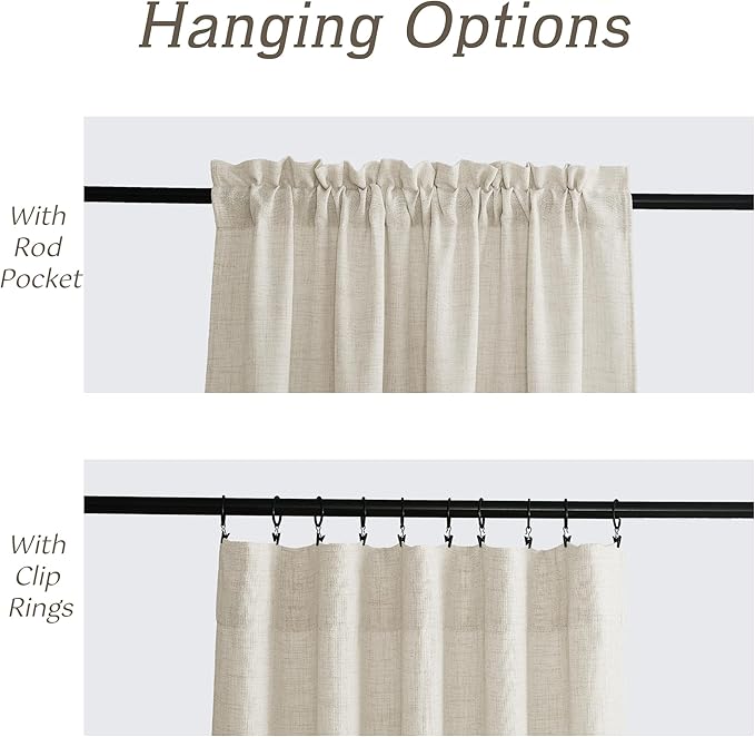 RYB HOME Living Room and Dining Room Curtains and Drapes Linen Sheer, Light Filtering Curtains 95 inches Long, Weave Textured/Rod Pocket, Cream Colored, W 52 x L 95 inches, 2 Panels Set