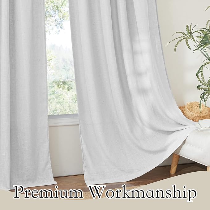 RYB HOME Linen Sheer Curtains for Living Room Privacy Semi Sheer Window Drapes for Bedroom Photography Backdrop Bathroom Home Office, Dove Grey, 2 Panels