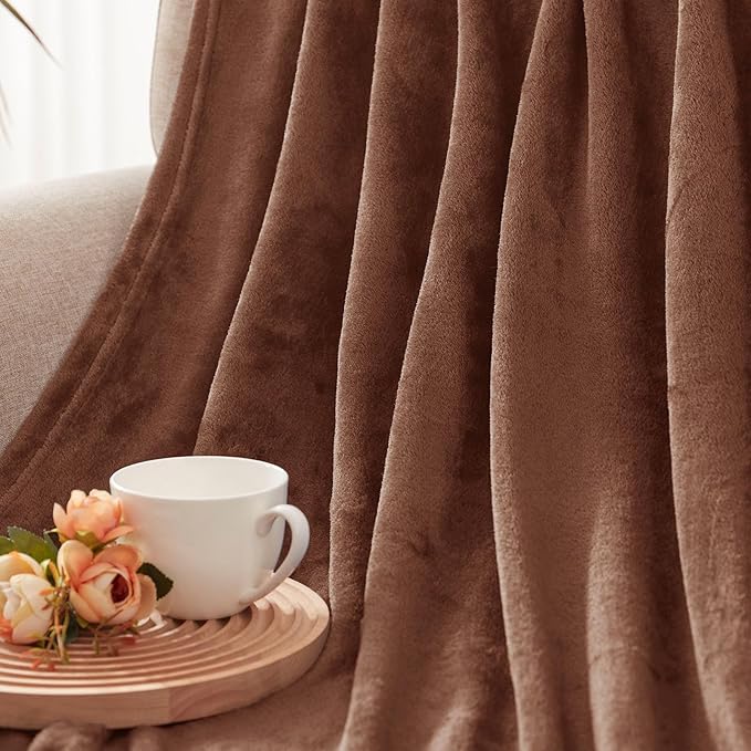 Exclusivo Mezcla Extra Large Fleece Throw Blanket for Couch, Sofa, 300GSM Super Soft and Warm Blankets, Brown Throw All Season Use, Cozy, Plush, Lightweight, 50x70 Inches