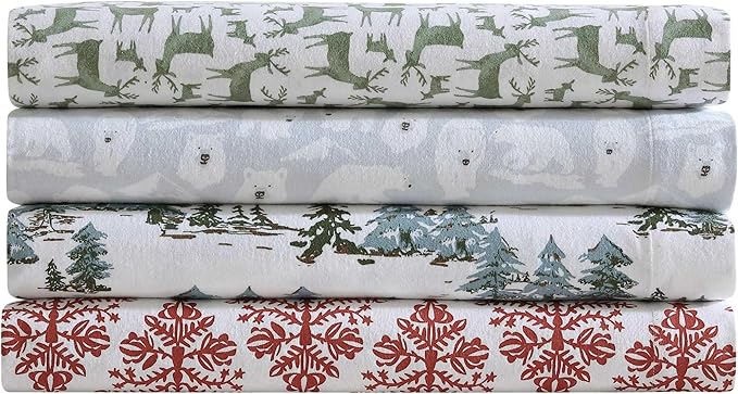 Eddie Bauer - Flannel Sheets Full Size, Anti-Pilling & Wrinkle Resistant Cotton, Touchably Soft for All-Season Comfort - Bed Sheets with Matching Pillowcases & Fitted Sheet (Jolly Trees Red)