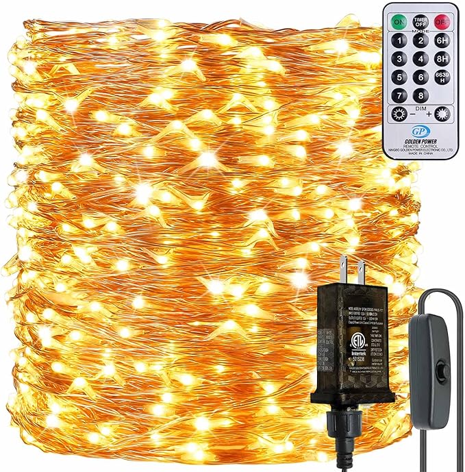 132 Feet 400 LEDs Copper Wire String Lights with Switch, Christmas Lights Indoor Decoration for Party Wedding Bedroom, Fairy Lights Plug in with Remote, 8 Scene Modes, Dimmable Warm White
