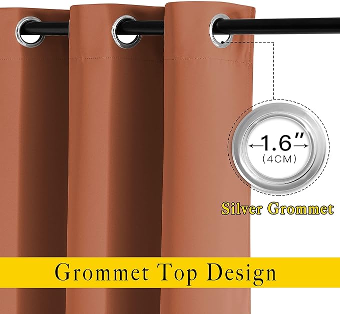 NICETOWN Burnt Orange Room Darkening Curtains for Living Room, Grommet Thermal Curtains Light & Sound Reducing Window Treatments for Bedroom/Home Family, W46 x L102