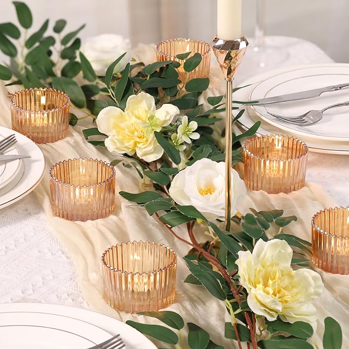 24 pcs Large Tea Light Holders, Gold Glass Candle Holders, Votive Candle Holders for Table Centerpiece Wedding Table Decor