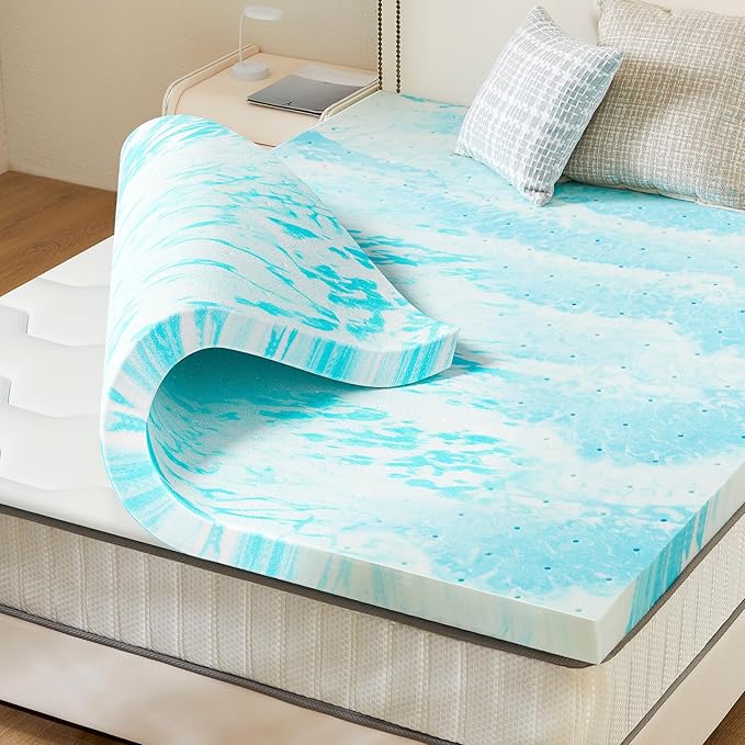 Sweetcrispy Mattress Topper California King, 2 Inch Thick Memory Foam Gel Infused Cooling Toppers Pad for Bed, Sleeper Sofa, RV, Camper, CertiPUR US Certified, Ventilated and Breathable