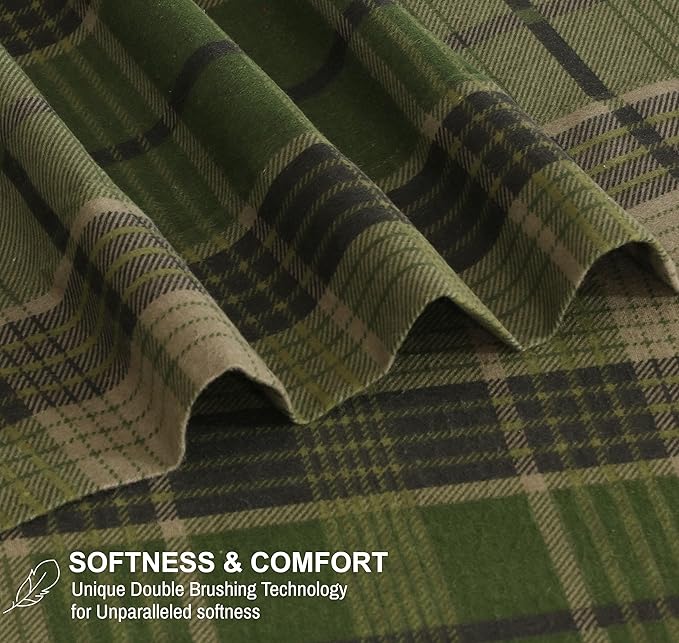 RUVANTI Flannel Sheets California King Size - 100% Cotton Brushed Cal King Bed Sheets Set - Deep Pockets 14 Inches - All Seasons Breathable & Extra Soft - Warm & Cozy, 4 Piece, DNA Plaid