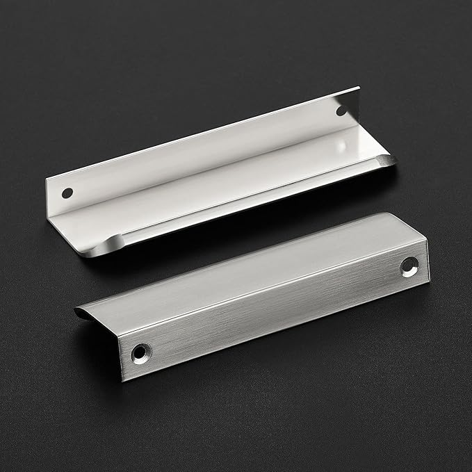 Ravinte Hardware 6 Pack Silver Cabinet Handles, 5 Inch (128mm) Finger Edge Pulls, 4 Inch Hole Center, Finger Pulls for Cabinets