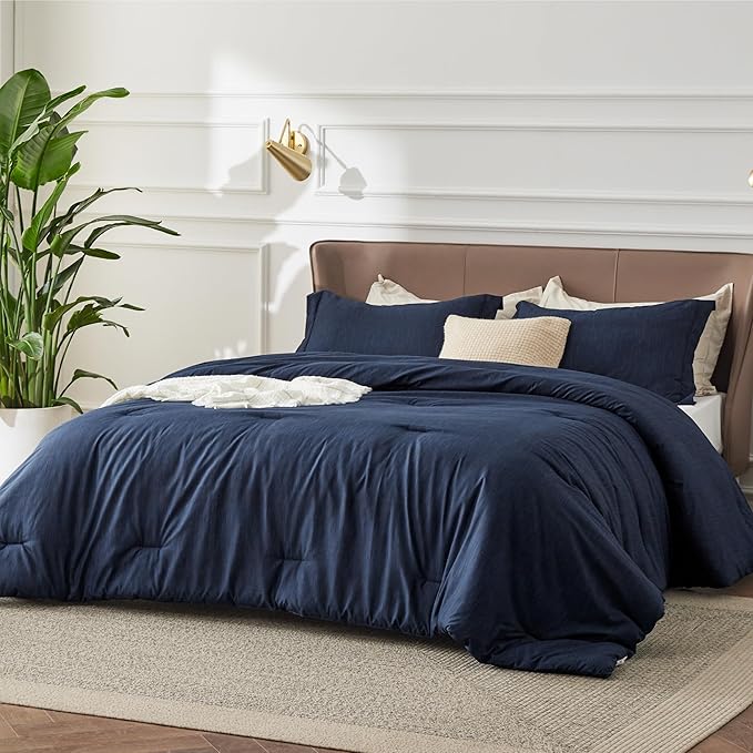 Bedsure California King Comforter Set - Navy Soft Bedding for All Seasons, Cationic Dyed Bed Set, 3 Pieces, 1 California King Size Comforter (104"x96") and 2 Pillow Shams (20"x36"+2")