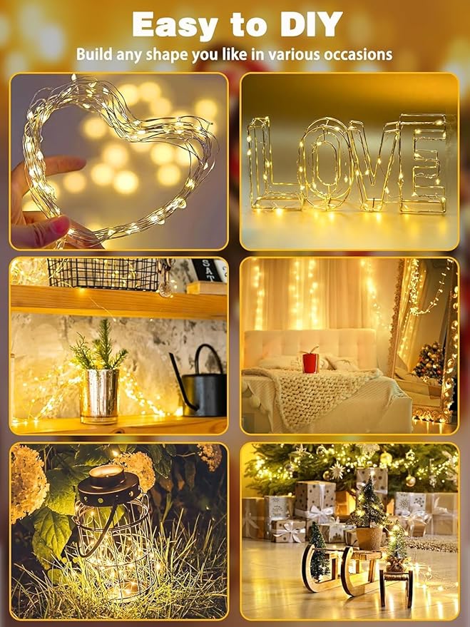 6 Pack Christmas Fairy Lights Battery Operated with Remote, Each 33FT 100LED Waterproof Twinkle Lights with Timer, String Light Indoor & Outdoor for Bedroom Wedding Christmas Decorations (Warm White)