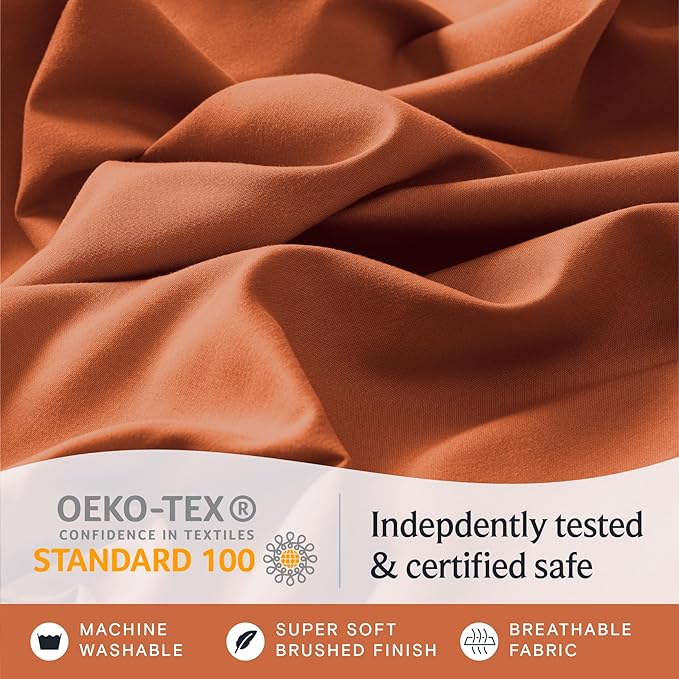 LuxClub 4 PC King Sheet Set, Deep Pockets Wrinkle Free Cooling Bed Sheets Hotel Bedding for Women, Men, Kids & Teens, Includes 1 Fitted Sheet, 1 Flat Sheet and 2 Pillowcases - Autumn Orange