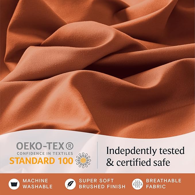 LuxClub 4 PC California King Size Sheet Set Deep Pockets Wrinkle Free Cooling Sheets Machine Washable Hotel Bedding Silky Soft - Autumn Orange California King