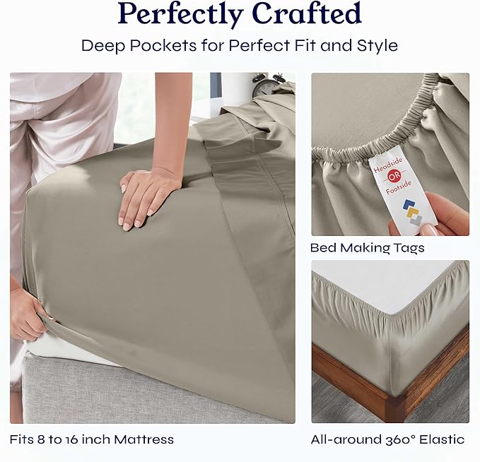 California Design Den Full Size Bed Sheets Set - Soft 400 Thread Count Sateen, Natural 100% Cotton Sheets with Deep Pockets, Breathable, Cooling and Durable Bedding Set - Taupe