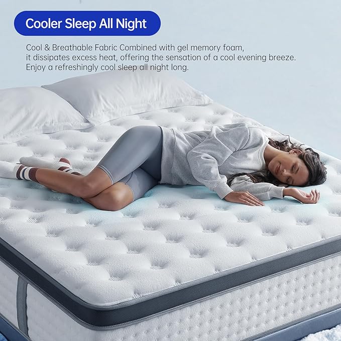 Twin Size Mattress, 10 Inch, Ultra Plush, White, Gel Memory Foam, Polyester, Pressure Relief, Breathable, Motion Isolation