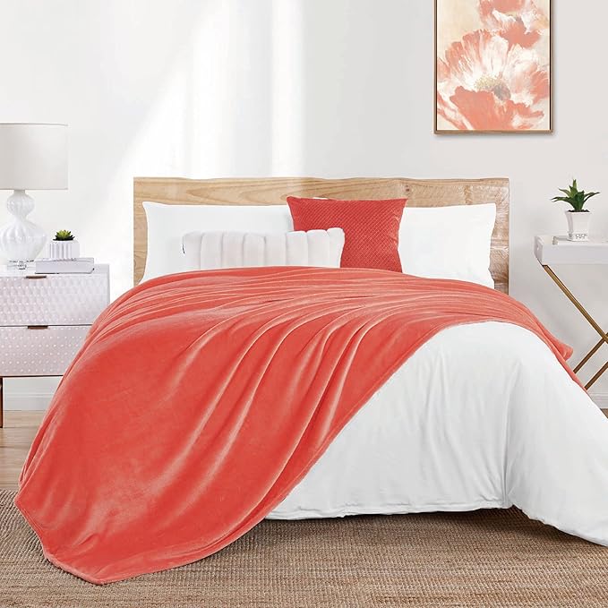 Walensee Fleece Blanket Plush Throw Fuzzy Lightweight (XL-Twin Size 66x90 Coral) Super Soft Microfiber Flannel Blankets for Couch, Bed, Sofa Ultra Luxurious Warm and Cozy for All Seasons