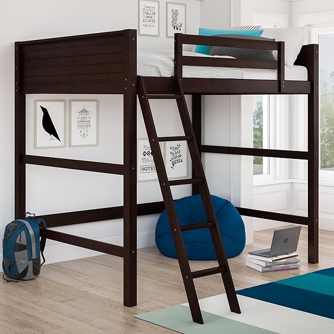 DHP Denver Full Size Loft Bed, Espresso Finish, Sturdy Wood Construction, Space-Saving Design, Kids Loft Bed