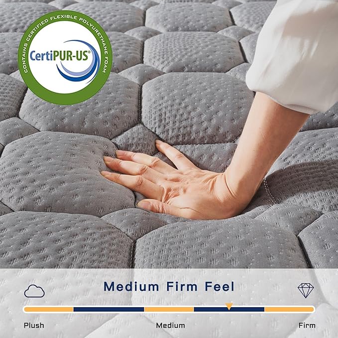 Vesgantti 8 Inch Multilayer Hybrid Twin XL Mattress - Multiple Sizes & Styles Available, Ergonomic Design with Breathable Foam and Pocket Spring, Medium Firm Feel, Grey
