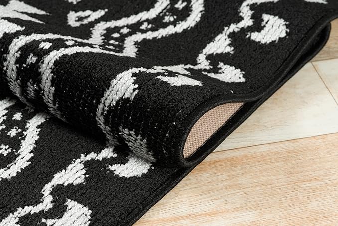Custom Length Cut to Size Tribal Ethnic Southwestern Inspired Hallway Runner Rug, Non Slip Rubber Backed, 31 inch Wide X Customized Length, Aztec Black, 31 inch X 33 feet