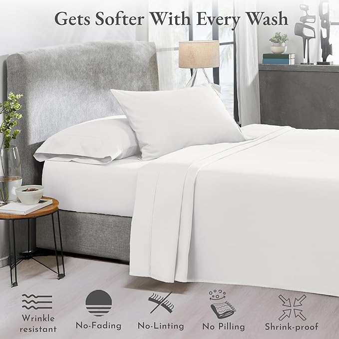 California Design Den 2-Pack 100% Cotton King Size Sheets Set 400 Thread Count Sateen - Extra Soft, Breathable & Cooling Sheets, Wrinkle Resistant, 2 Sets of Deep Pocket Bed Sheets - Antique White