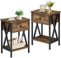 VECELO Nightstands Set of 2, Modern Bedside End Tables, Night Stands with Drawer and Storage Shelf for Living Room Bedroom, Industrial Metal Frame