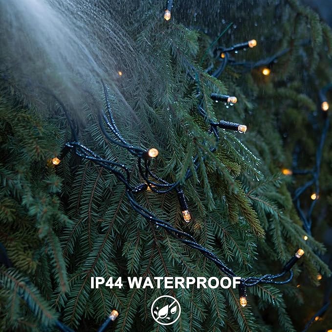 RPGT Christmas Light 100 LEDs 41ft Green Cable Wire Fairy String Twinkle Lights Plug in 12 Modes for Xmas Tree, Party, Indoor,Outdoor, Garden, Wedding, Home Decoration (Warm White)