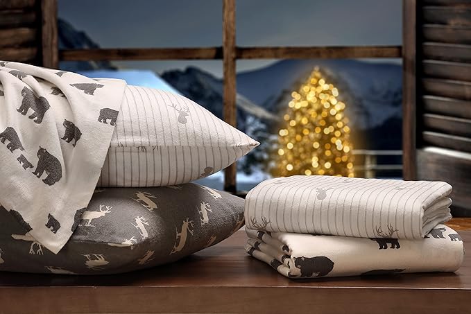 Eddie Bauer - King Sheets, Cotton Flannel Bedding Set, Brushed For Extra Softness, Cozy Home Decor (Elk Grove, King)