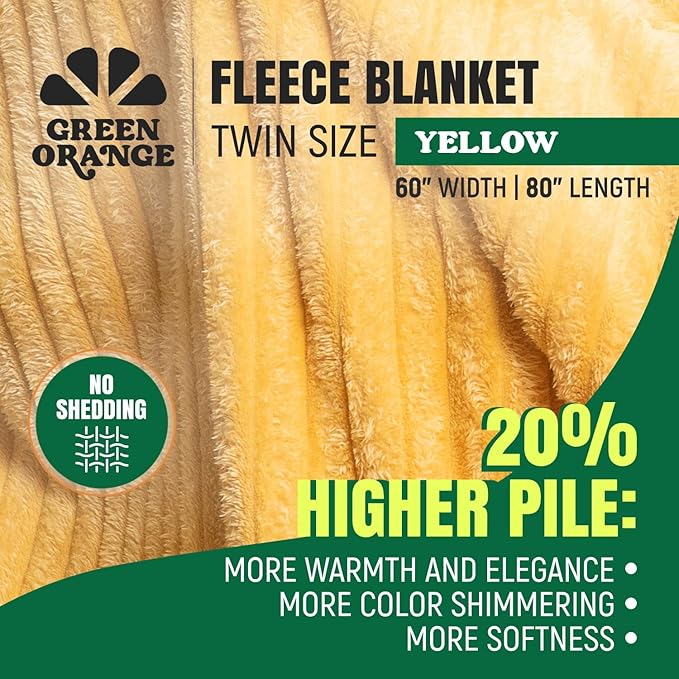 GO Premium Ultra Soft Twin Blanket for Couch - Yellow Fleece Blanket for Living Room, Bedroom, Home Decor - Small Couch Blanket for Men, Women (60x80 Inches)