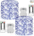Homemory 2 Pack 33 Ft 100 LED Fairy Lights Battery Operated String Lights with Remote Waterproof 8 Modes Firefly Twinkle Christmas Lights for Outdoor Wedding Decorations(Cool White)
