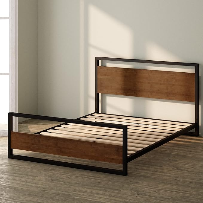 ZINUS Suzanne Bamboo and Metal Platform Bed Frame with Footboard, Wood Slat Support, No Box Spring Needed, Easy Assembly, King