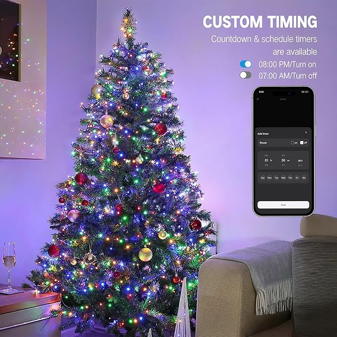 BrizLabs Color Changing Smart Christmas Lights, 98ft 300 LED Warm White & Multicolor Christmas Lighting with APP/Voice Control, Music Sync Xmas Tree Lights Dimmable String Lighting for Xmas Party Tree