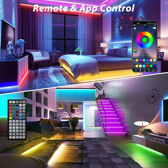 Led Lights for Bedroom 200ft Color Changing RGB Led Strip Lights, DIY Music Sync Led Light Strip with Remote and App Control, Dimmable Led Lights for Room Party Home Cool Things (2 * 100ft)