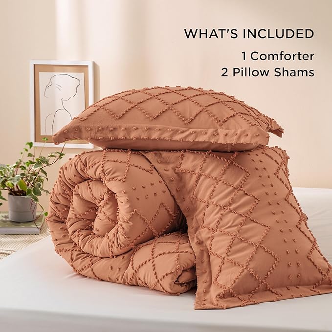 Bedsure California King Comforter Set - Pumpkin Comforter, Boho Tufted Shabby Chic Bedding for Kids, 3 Pieces Vintage Farmhouse Bed Set for All Seasons, Fluffy Soft Bedding with 2 Pillow Shams