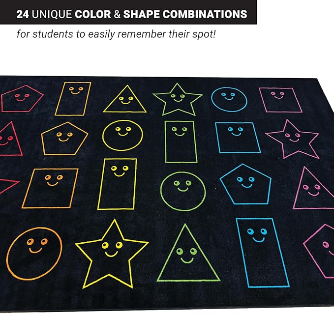 Zety - Nylon School Girl Style Classroom Rugs Elementary - 7.6x12 FT - Playroom and Toddler Rugs- Educational Smiley face Rug for Kids Room, Classroom, Daycare, and Home Learning - Black Pastel Rug
