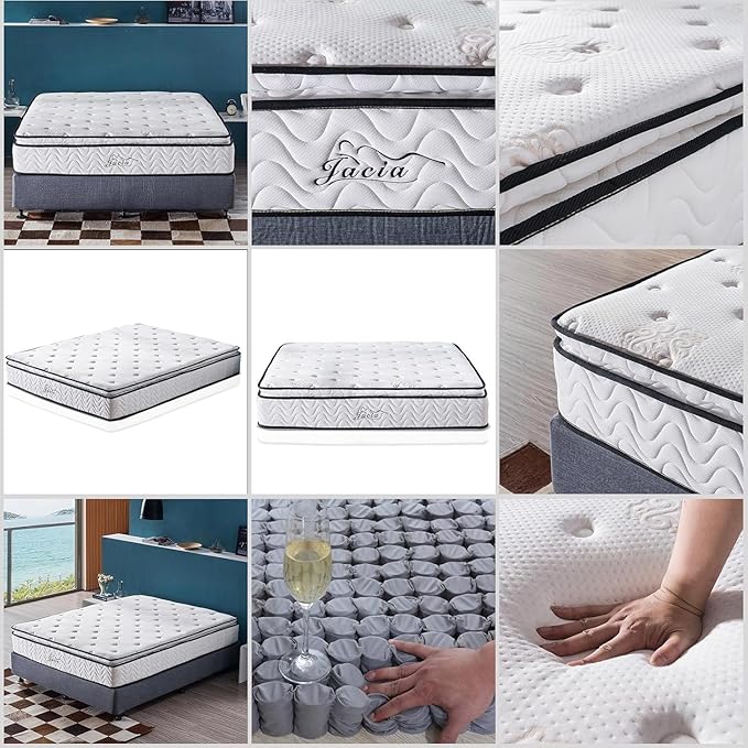 King Mattress - 11.4 Inch Pillow Top Pocket Spring Hybrid Mattress with Memory Foam Innerspring