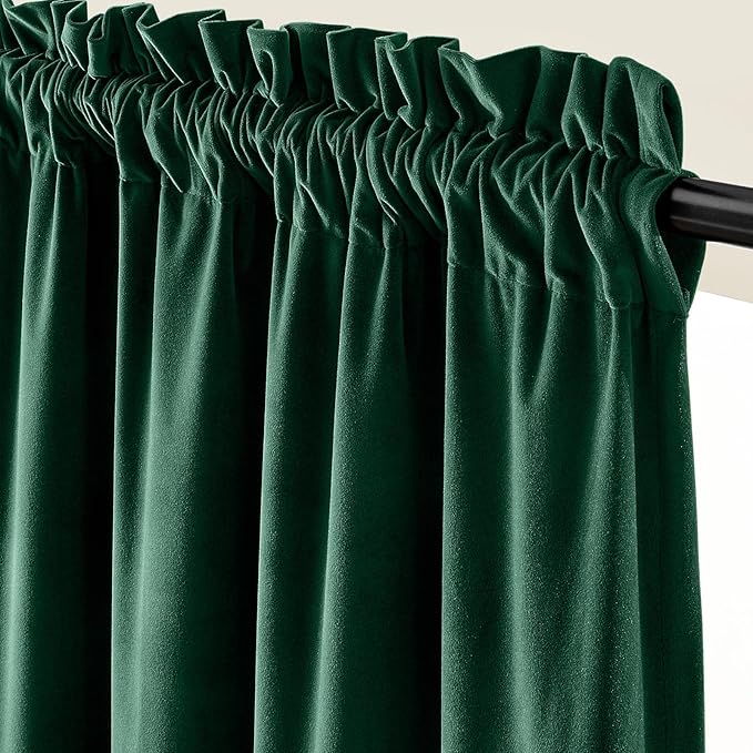 Lazzzy Velvet Blackout Curtains Thermal Insulated Room Window Drapes Super Soft Luxury Curtains for Living Room Bedroom Rod Pocket 2 Panels, Emerald Green, 42" W x 90" L
