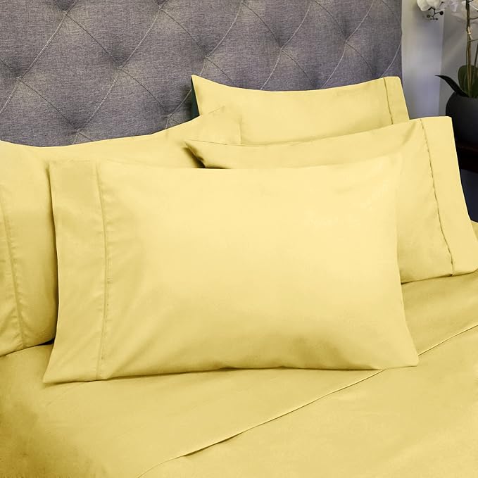 Cal King Size Bed Sheets - 6 Piece 1500 Supreme Collection Fine Brushed Microfiber Deep Pocket California King Sheet Set Bedding - 2 Extra Pillow Cases, Great Value, California King, Yellow