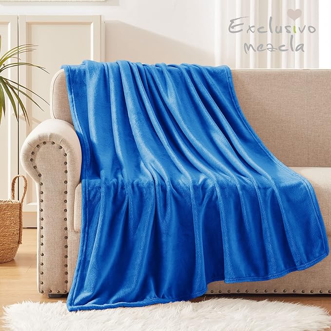 Exclusivo Mezcla Extra Large Fleece Throw Blanket for Couch, Sofa, 300GSM Super Soft and Warm Blankets, Cobalt Blue Throw All Season Use, Cozy, Plush, Lightweight, 50x70 Inches