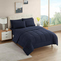 Sweet Home Collection RV Short Queen Comforter Set for RV Camper - Comforter Set with Fitted & Flat Sheet, 4 Pillowcases - Tailored for RV Short Queen Beds - Cozy Essentials for Your RV Bedroom, Navy