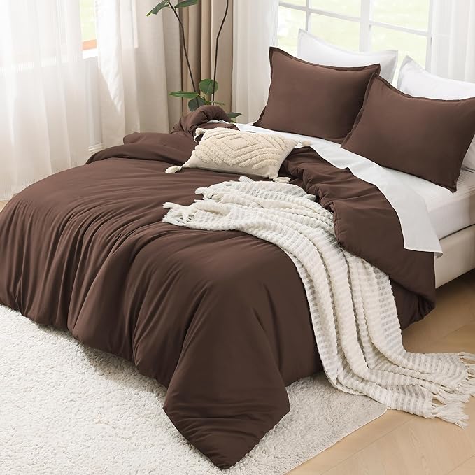 Litanika Brown Comforter Set California King Size, 3 Pieces Cal King Lightweight Solid Bedding Comforter Set, All Season Fluffy Bed Set (104x96In Comforter & 2 Pillowcases)