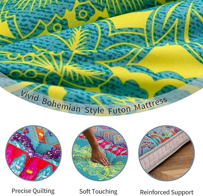 MAXYOYO Queen Futon Floor Mattress Shikibuton Sleeping Mats for Adults, Floor Futon with High-Density Foam, Portable Mattress for Living Room, Guest Room, Bohemian B