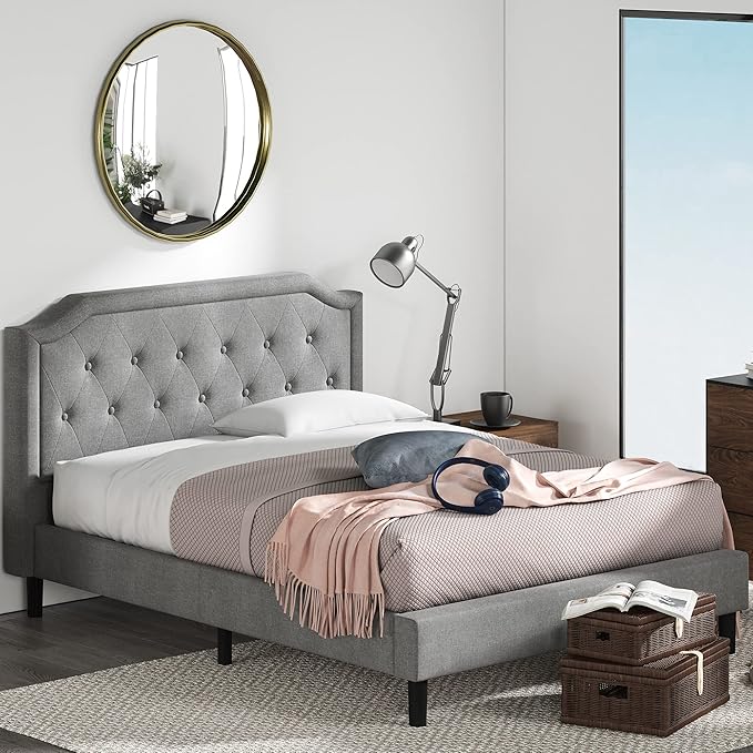 ZINUS Kellen Upholstered Scalloped Platform Bed Frame, Mattress Foundation, Wood Slat Support, No Box Spring Needed, Easy Assembly, Full