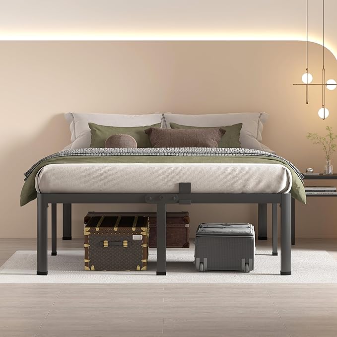 MAF 12 Inch California King Metal Platform Bed Frame with Round Corner Legs, Mattress Slide Stopper, 3000 LBS Heavy Duty Steel Slats Support, No Box Spring Needed, Noise Free