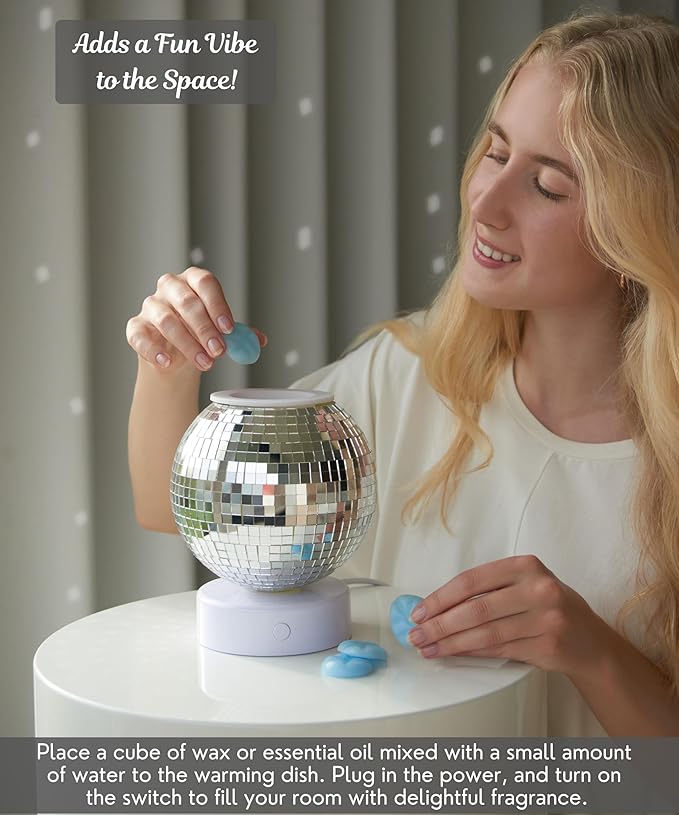 SCANDINORDICA Disco Ball Wax Warmer Rotating with Colors Changing Night Light, Cute Scent Oil Candle Wax Melts Warmer for Home, Disco Candle Warmer Wax Melter | Disco Ball Decor for Home