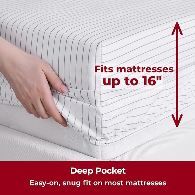 Mellanni Full Sheets Set - 4 PC Iconic Collection Bedding - Hotel Luxury, Extra Soft, Cooling Bed Sheets - Wrinkle, Fade, Stain Resistant (Full, Pin Stripe Gray)