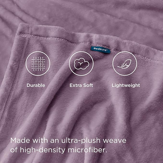 Bedsure GentleSoft Fleece Throw XL Blanket Fog Purple - 300GSM Soft Lightweight Plush Cozy Blankets for Bed, Sofa, Couch, Travel, Camping, 50x70 inches